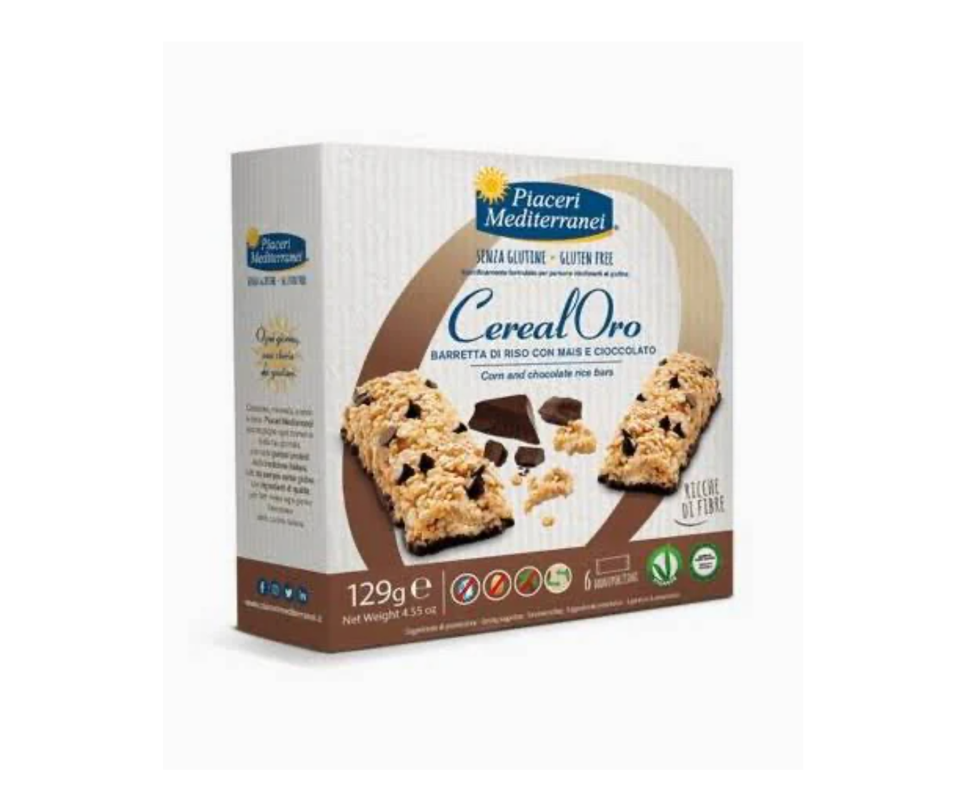 Piaceri Mediterranei Cereal Oro Barrette di Riso con Mais e Cioccolato Senza Glutine 129g