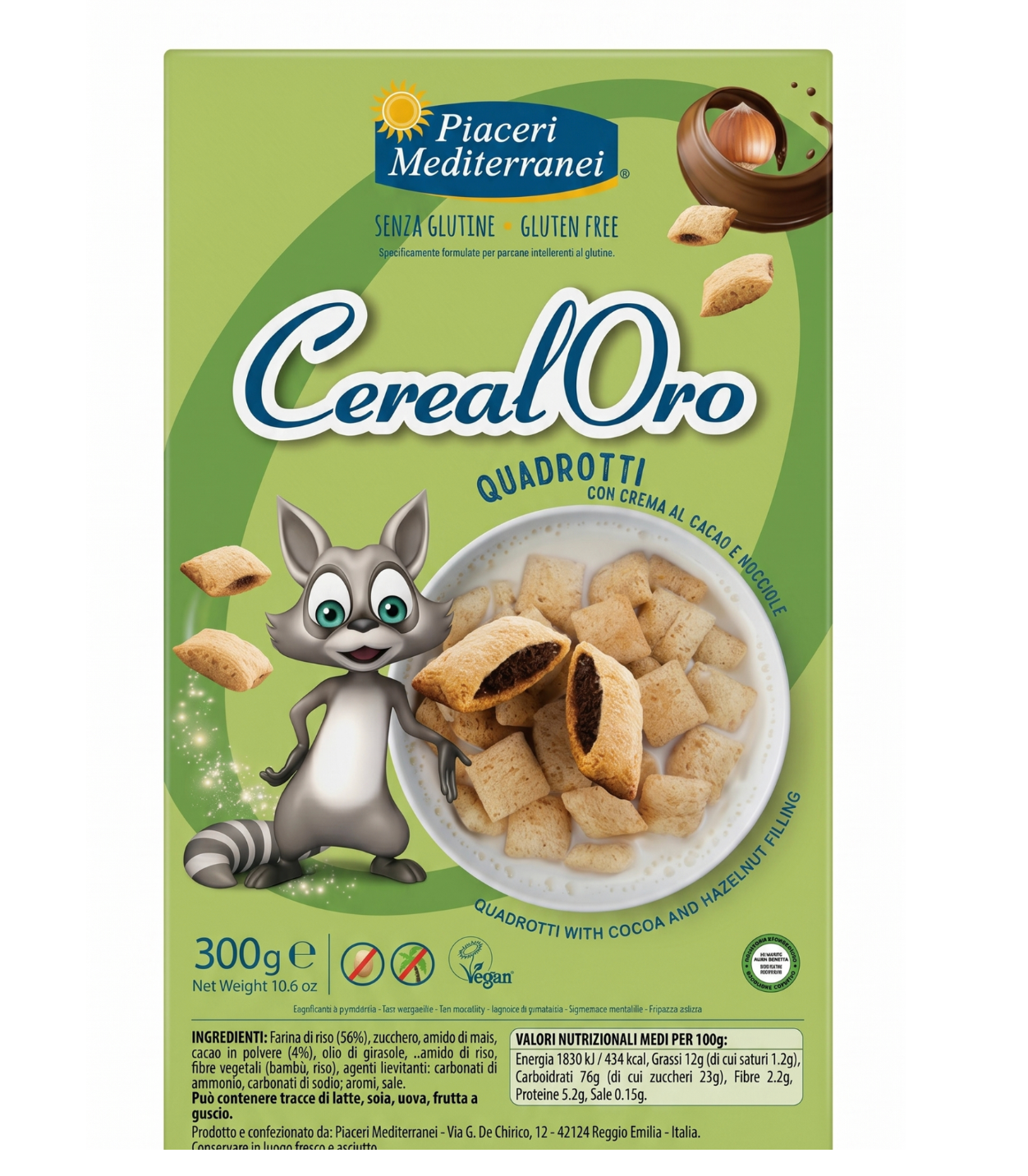 Piaceri Mediterranei Cereal Oro Quadrotti con Crema al Cacao e Nocciole 300g